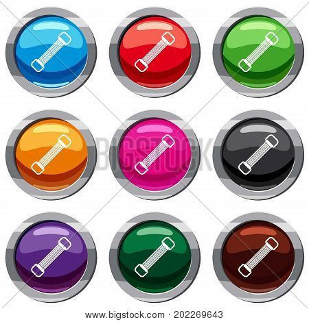 Sports stretchable belt set icon isolated on white. 9 icon collection vector illustration