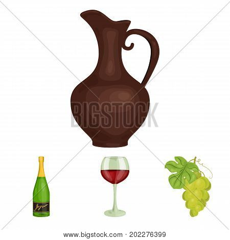 A glass of red wine, champagne, a jug of wine, a bunch. Wine production set collection icons in cartoon style vector symbol stock illustration .