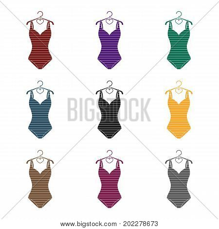 Bright striped swimsuit in the colors of the rainbow. Beach female form.Swimcuits single icon in black style vector symbol stock web illustration.