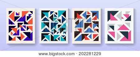 Set Of Geometric Posters With Tringle Shapes. Cover With Polygon Elements Vector Design.
