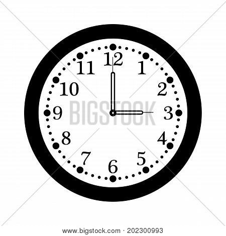 Vector flat office clock with numbers. White dial with minute and hour hands