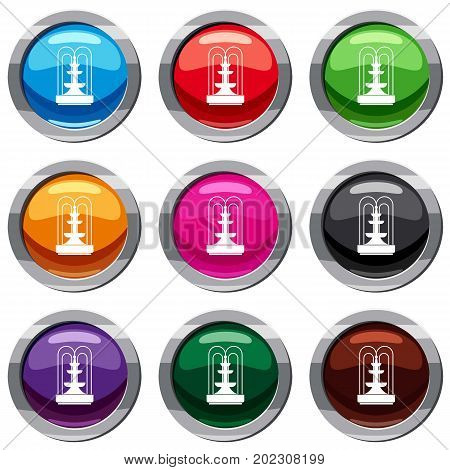 Fountain set icon isolated on white. 9 icon collection vector illustration
