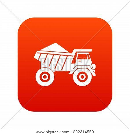 Dump truck with sand icon digital red for any design isolated on white vector illustration