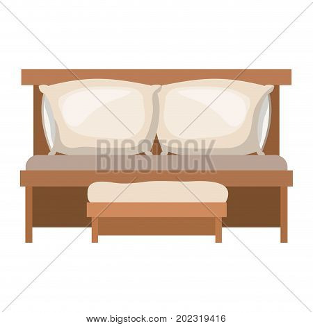 sofa bed with double pillows and wooden chair in colorful silhouette on white background vector illustration
