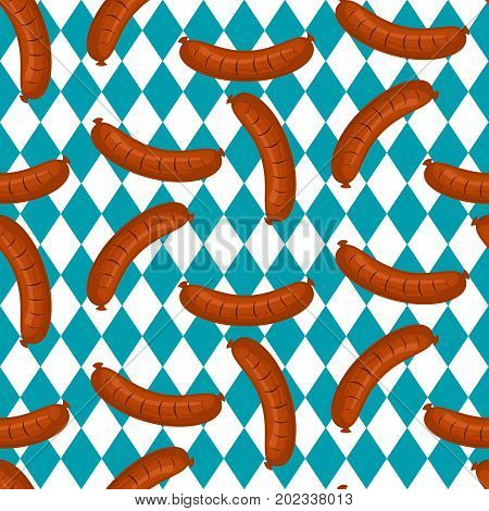 Hot dog, vector seamless pattern with cute characters fast food. Stock vector. Oktoberfest