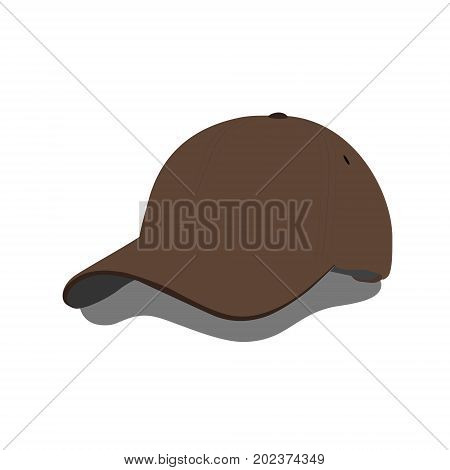 Vector illustration brown baseball cap or hat with shadow. Baseball cap icon