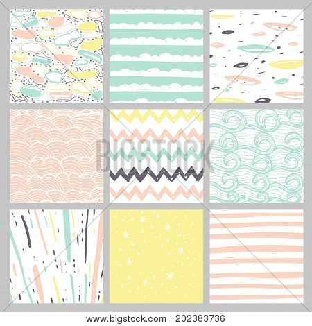 Hand drawn pattern collection. Set of 9 simple textures for backround fabric scrupbook baby shower or other types of design.