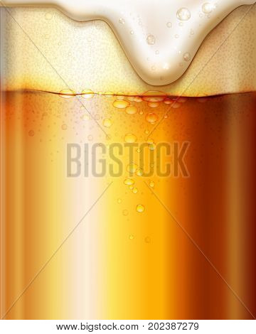 Beer. Oktoberfest background. Realistic beer in a glass with foam and bubbles. Vector illustration.