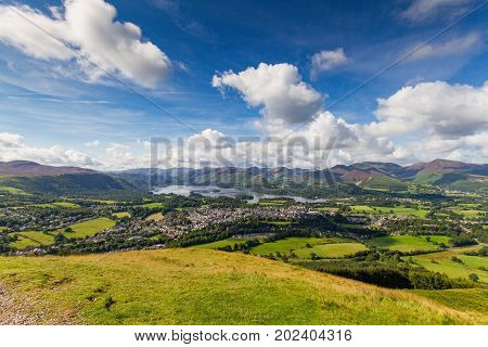 Keswick And Lake Derwent Water Panorama From Latrigg, Cumbria, Uk