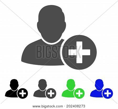 Add User vector icon. Style is a flat graphic symbol in black, grey, blue, green color versions. Designed for web and mobile apps.
