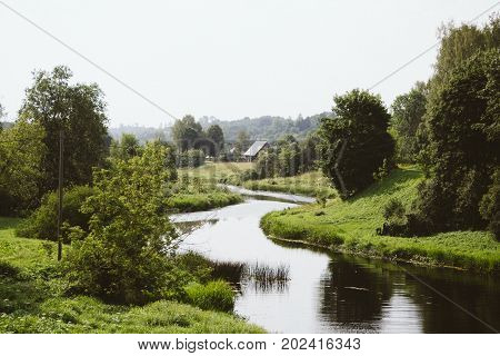 View From The Bridge To The Abava River In Sabile, Latvia