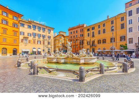 Rome, Italy - May 09, 2017 : Piazza Navona  Is A Square In Rome, Italy. It Is Built On The Site Of T
