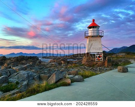 Old lighthouse in Laukvik, Lofoten, Nordland, Norway