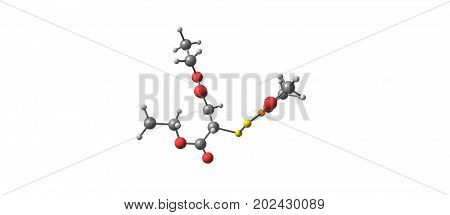Malathion is an organophosphate insecticide of relatively low human toxicity. It is used in agriculture residential landscaping public recreation areas. 3d illustration