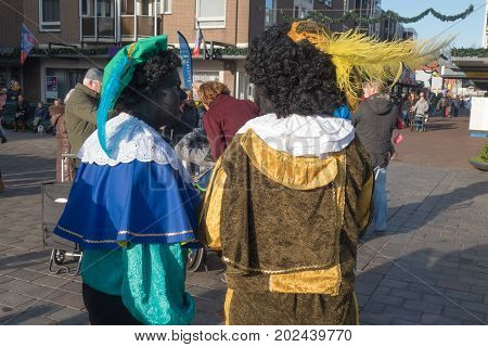 The Hague the Netherlands - 26 November2016: Black piet or zwarte piet celebrating arrival of Dutch Santa Clause Sinterklaas