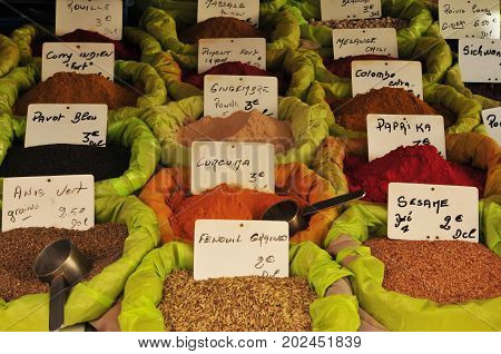 Frejus; France - April 16 2016 : Spicies At The Market In Spring