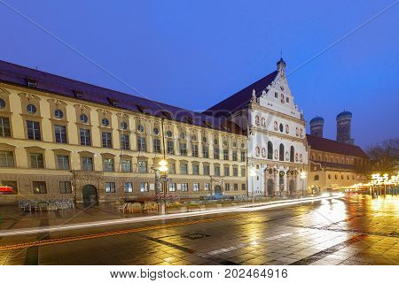 View of Neuhauser street in the night illumination. Munich. Bavaria. Germany.