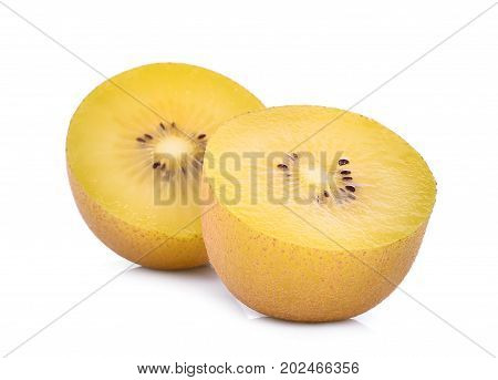 half of yellow or gold kiwi fruit isolated on white background