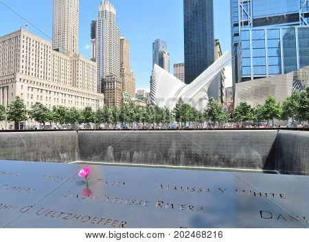 New York City -June 21 2017 - 9 11 Memorial at World Trade Center Ground Zero