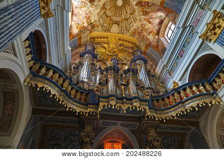 Swieta Lipka, Poland-JUNE 252008:Church baroque organs of Our Dear Lady Church, Warmian-Masurian Voivodeship,  Poland, Europe