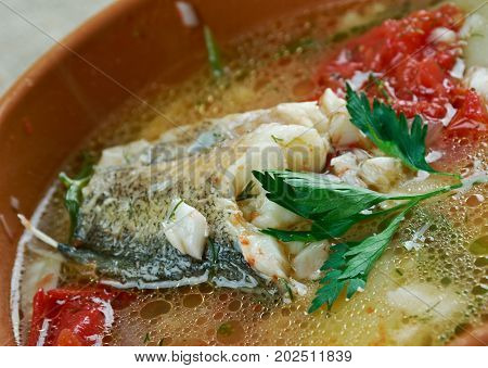 scherba - Russian Cossack fish soup , close up meal