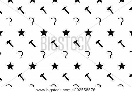 Star sickle and hammer - black symbol on white background - vector pattern