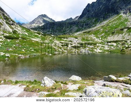 Beautiful lake Pleso nad Skokom in high Tatras mountains in Slovakia.