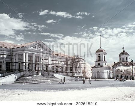 MOSCOW RUSSIA - July 15.2011: Kuskovo. An ancient palace complex and the park of Count Sheremetyev. Infrared photography