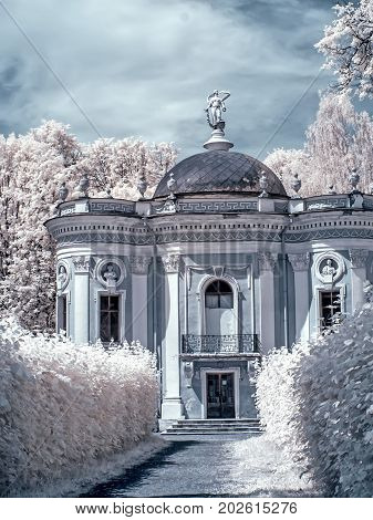 MOSCOW RUSSIA - July 15.2011: Kuskovo. An ancient palace complex and the park of Count Sheremetyev. Infrared photography