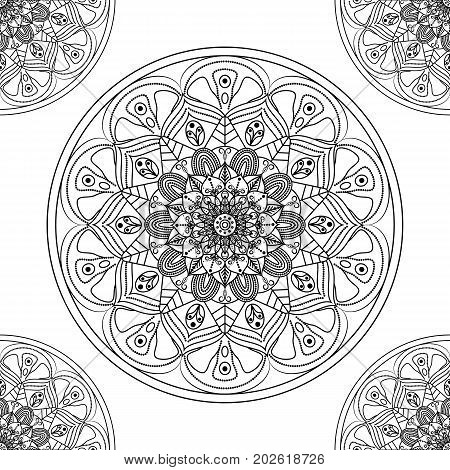 Flower Mandala. Vintage decorative elements. Oriental pattern vector illustration. Islam Arabic Indian moroccanspain turkish pakistan chinese mystic ottoman motifs. Coloring book page