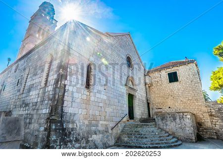 View at old monastery in town Hvar, popular tourist landmark in Croatia, Europe.