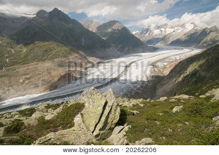 The Great Aletsch Glacier (part of the Jungfrau-Aletsch Protected Area which was declared a UNESCO World Heritage site in 2001)