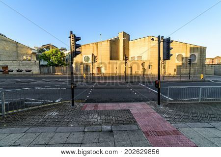 Northampton, UK - Aug 10, 2017: Clear Sky morning view of Northampton Crown Courts Building in Town Centre.