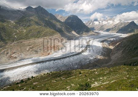 The Great Aletsch Glacier (part of the Jungfrau-Aletsch Protected Area which was declared a UNESCO World Heritage site in 2001)
