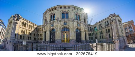 Panorama View Of Parliament Of Norway Stortinget In Oslo, Norway