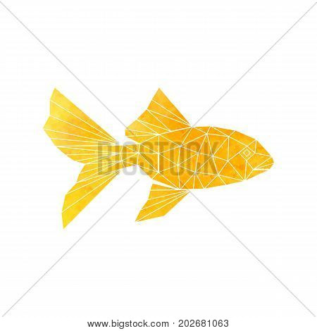 Golden Fish from polygons. Geometry yellow vector.