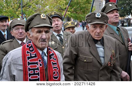 BEREZHANY - Ukraine - October 14 2012. Participants of Ukraine liberation struggle against the Nazi invaders and occupiers in Moscow celebrating the 70th anniversary of the Ukrainian Insurgent Army