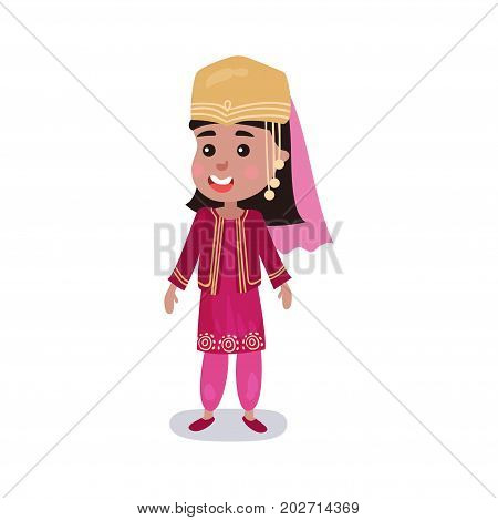 Little girl wearing traditional costume of Turkey country colorful vector Illustration on a white background