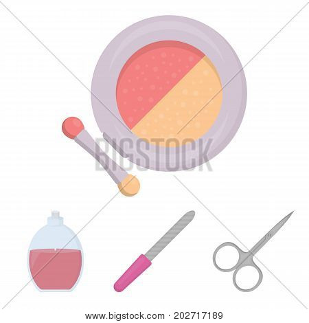 Nail file, scissors for nails, perfume, powder with a brush.Makeup set collection icons in cartoon style vector symbol stock illustration .
