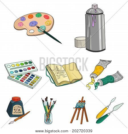 Artist and drawing set icons in cartoon design. Big collection of artist and drawing vector symbol stock illustration