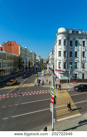Moscow, Russia - August 31.2017. The Malaya Dmitrovka Street