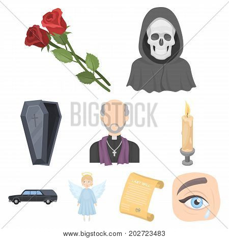 Funeral ceremony, cemetery, coffins, priest.Funeral ceremony icon in set collection on cartoon style vector symbol stock web illustration.