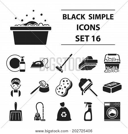 Cleaning set icons in black style. Big collection cleaning vector symbol stock