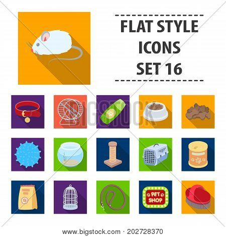 Collar, pet food and other products. Pet shop set collection icons in flat style vector symbol stock illustration .
