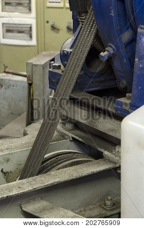 View of steel cables of a elevator engine