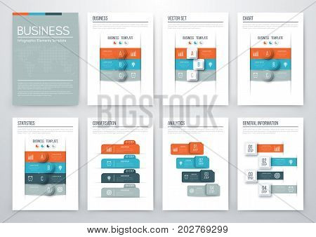 Set with infographics. Data and information visualization. Template. Stock vector. Dynamic infographics stylish geometric. element for design business invitations, gift cards, flyers and brochures