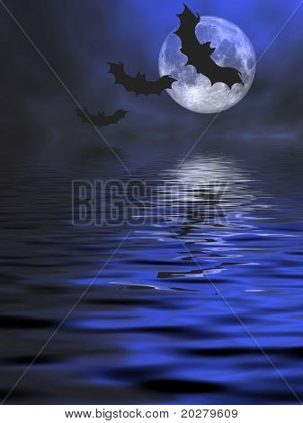 Bats flying over the water