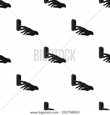 A hand that includes an electric switch. Push Button Switch single icon in black style vector symbol stock illustration .