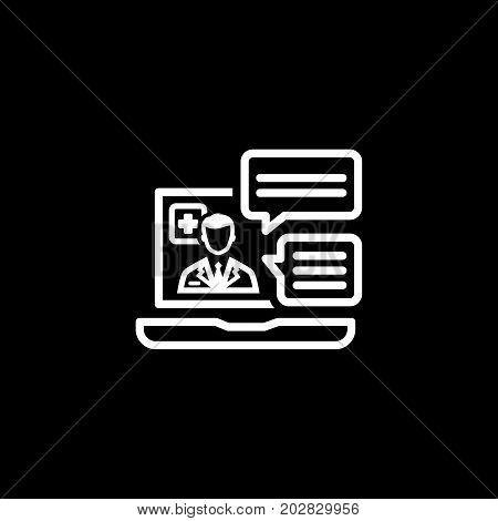 Online Medical Services Icon. Flat Design. Isolated Illustration. Laptop with online session where the doctor answers questions.
