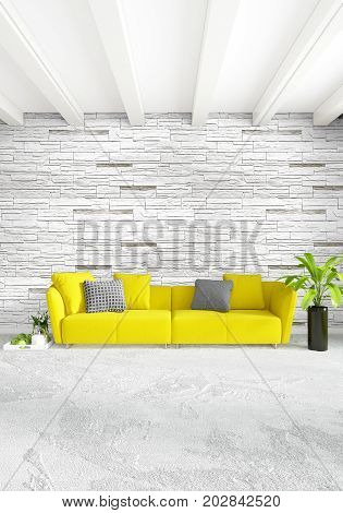 Modern Loft Interior Bedroom Or Living Room With Eclectic Wall With Space. 3D Rendering.